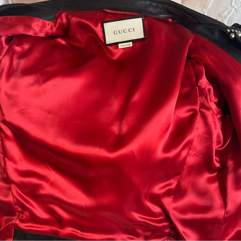 NWT✨ Gucci 2017 Lamb Leather Biker Jacket – Studded & Pearl Detail (IT40 / US 4) - Picture 9 of 13